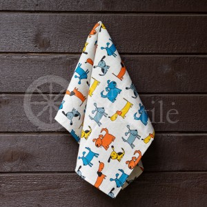 Colourful half-linen kitchen towel "Puppies"